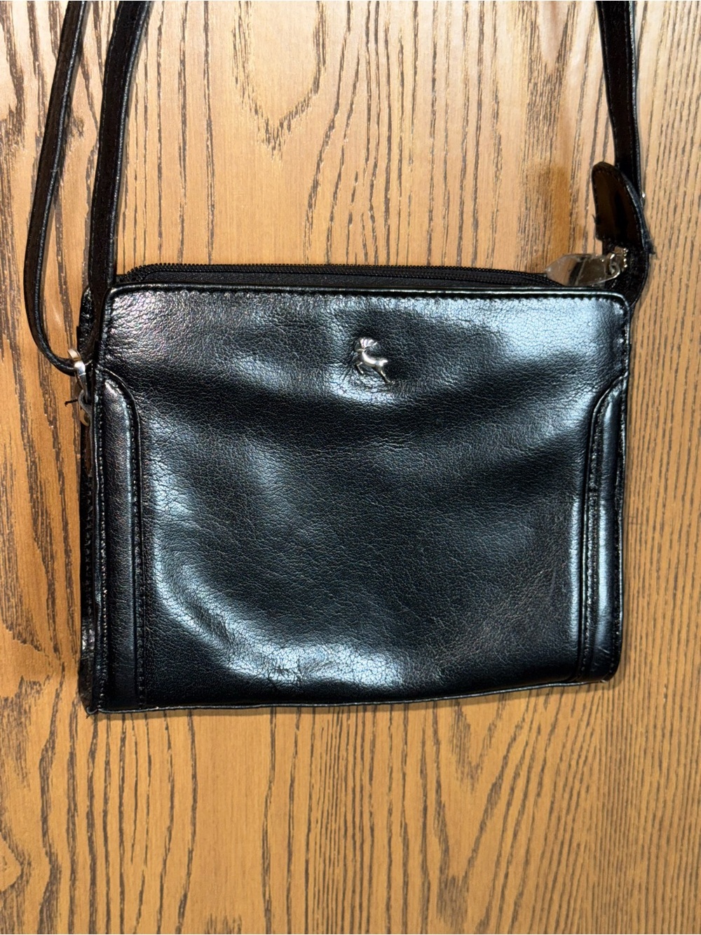 Black Ashwood Leather Crossbody Bag with Silver Accent
